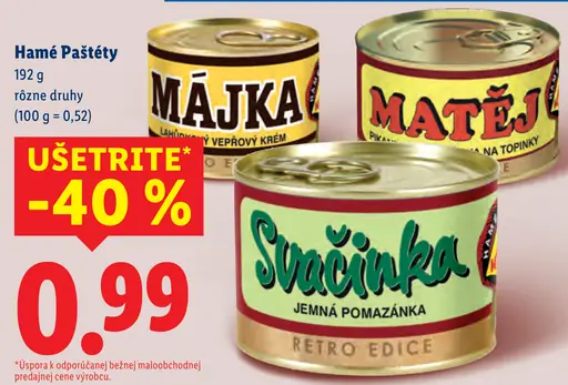 Hamé paštéty Májka, Matěj, Svačinka