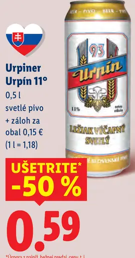 Urpiner Premium 12° svetlé pivo plechovka