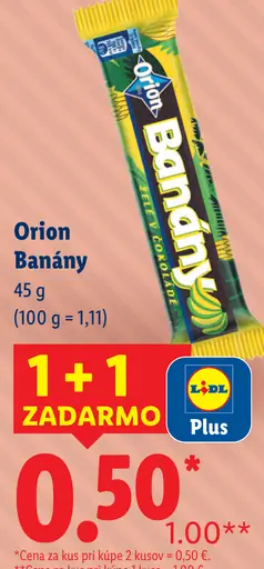 Orion Banány XXL čokoládová tyčinka s banánovou náplňou