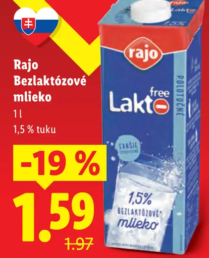Rajo free Lakto bezlaktózové mlieko polotučné 1,5 % tuku