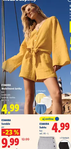 Esmara mušelínové šortky s vysokým pásom