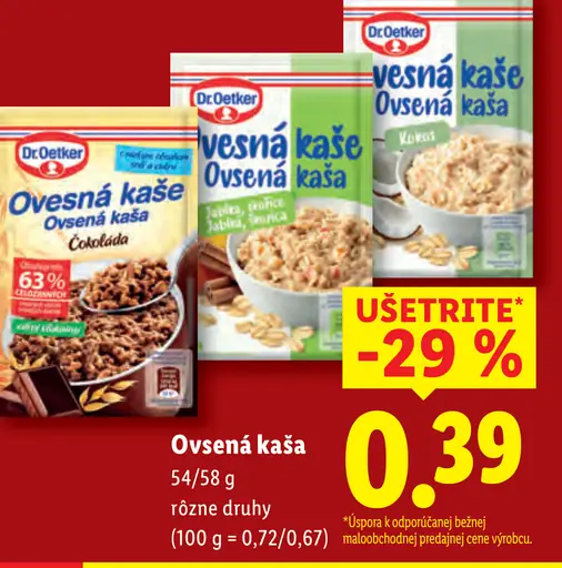 Dr. Oetker ovsená kaša rôzne druhy