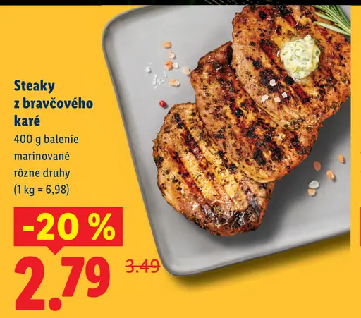 Steaky z bravčového karé marinované