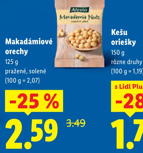 Alesto Makadámiové oriešky pražené, solené