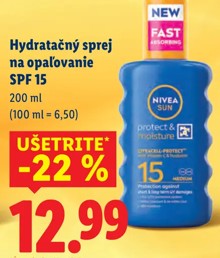 Nivea Sun hydratačný sprej na opaľovanie SPF 15
