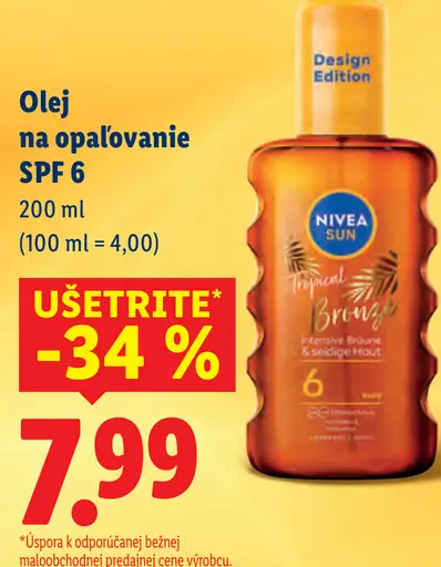 Nivea Sun olej na opaľovanie SPF 6