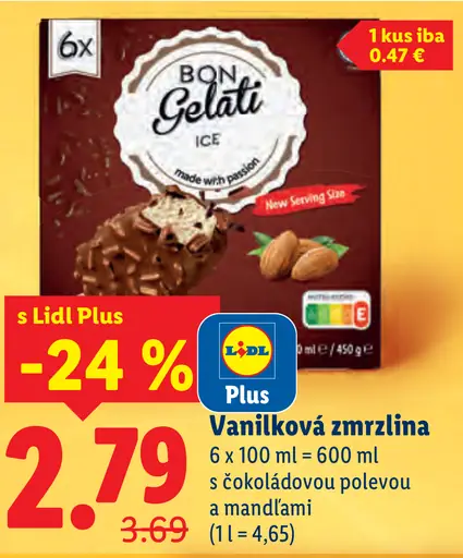 Bon Gelati Vanilková zmrzlina s mandľami