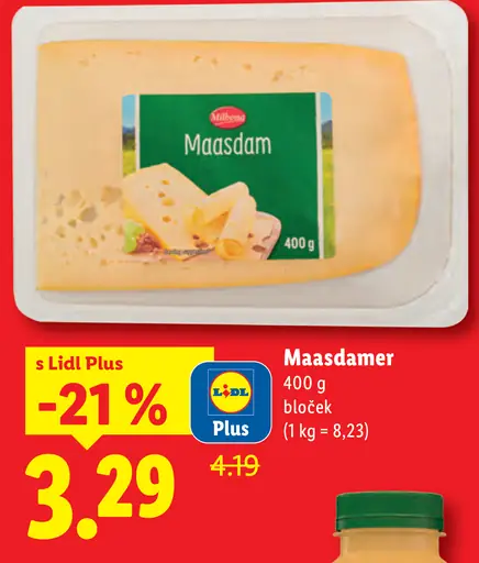 Milbona Maasdam plátkový syr blok