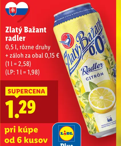 Zlatý Bažant radler 0,0 % plechovka