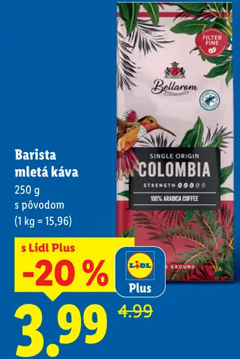 Bellarom Barista mletá káva s pôvodom Single Origin Colombia