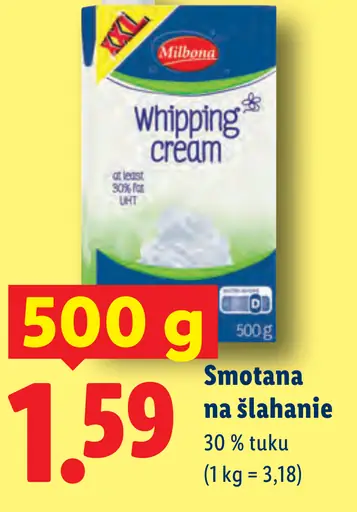 Milbona smotana na šľahanie 30 % tuku