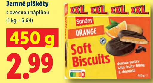 Sondey Soft Biscuit Orange jemné piškóty s ovocnou náplňou