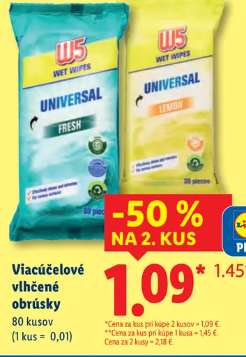 W5 univerzálne vlhčené obrúsky Lemon