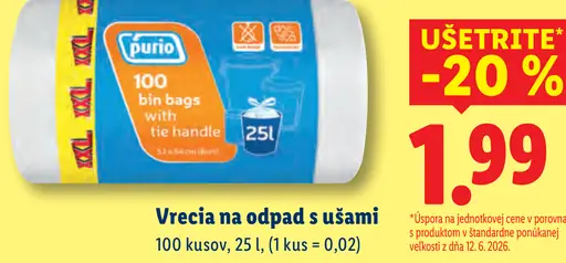 Purio vrecia na odpad s ušami 25 l