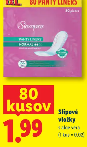 Siempre slipové vložky s aloe vera