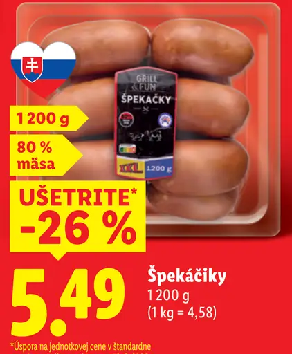 Lidl Špekáčiky 80 % mäsa