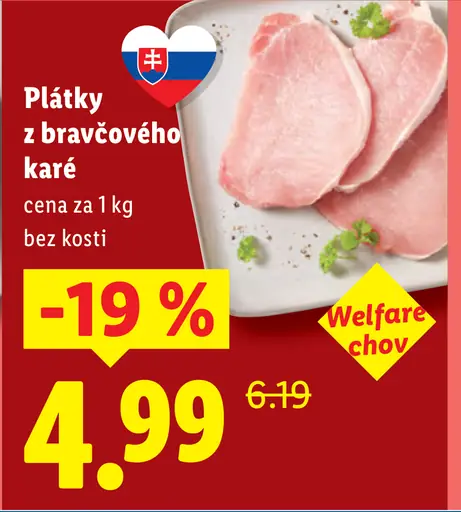 Plátky z bravčového karé bez kosti