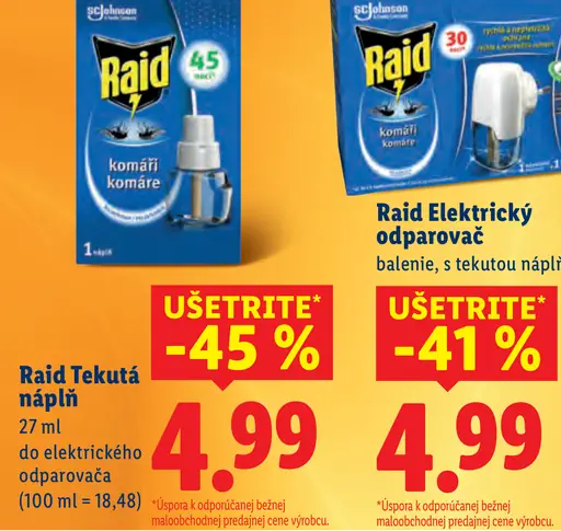 Raid tekutá náplň do elektrického odparovača proti komárom