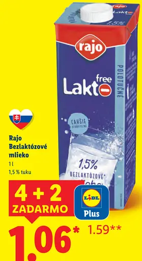 Rajo free Lakto bezlaktózové mlieko polotučné 1,5 % tuku