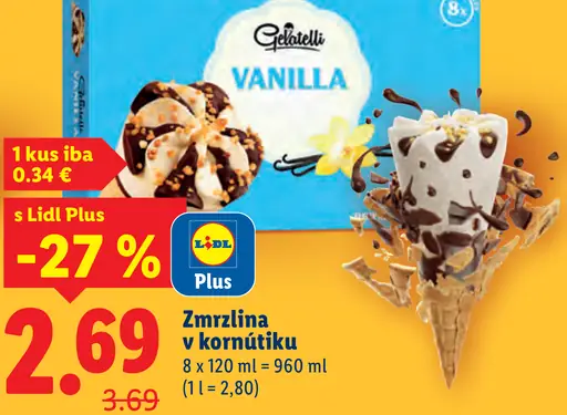 Gelatelli vanilková zmrzlina v kornútiku