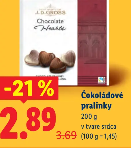 J.D. Gross čokoládové pralinky v tvare srdca