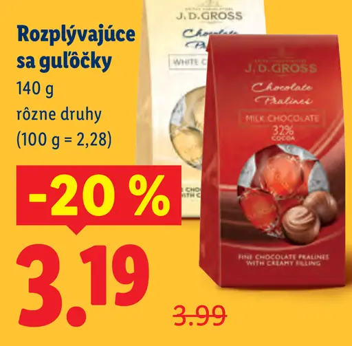 J.D. Gross Chocolat au Lait čokoládové pralinky