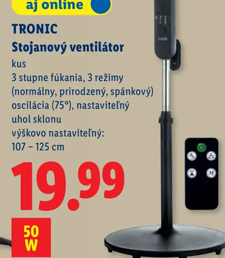 Tronic stojanový ventilátor s diaľkovým ovládaním