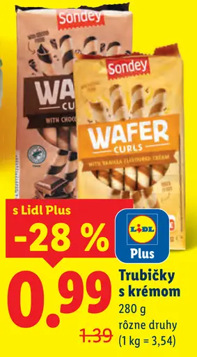Sondey Wafers trubičky s krémom rôzne druhy