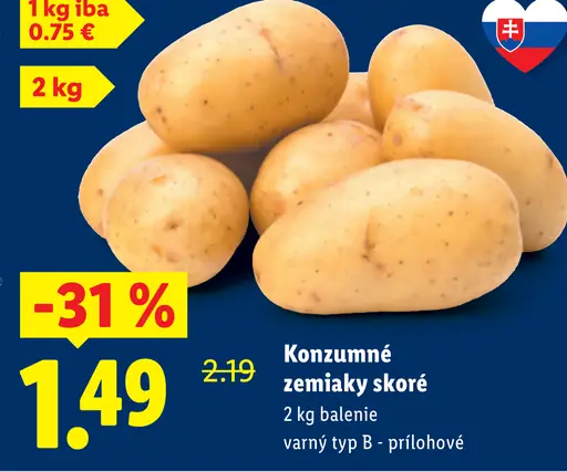 Konzumné zemiaky varný typ B - prílohové neprané