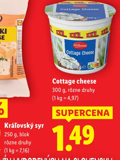 Milbona Cottage Cheese rôzne druhy