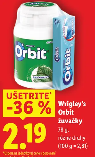 Wrigley’s Orbit žuvačky rôzne druhy