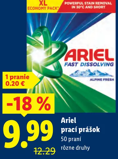Ariel prací prášok rôzne druhy