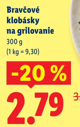 Lidl Bravčové klobásky na grilovanie
