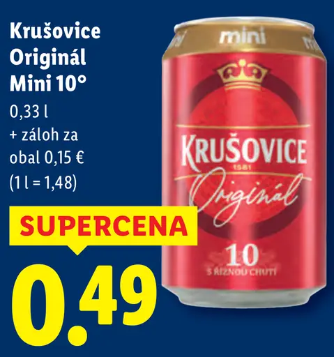 Krušovice Originál Mini 10° svetlý ležiak plechovka