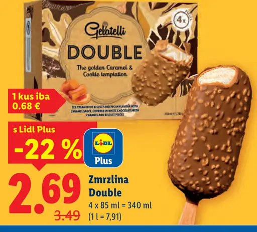 Gelatelli zmrzlina Double The Golden Caramel & Cookie Temptation