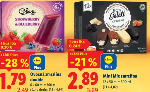 Gelatelli Ovocná zmrzlina double Strawberry & Blueberry / Peach & Raspberry