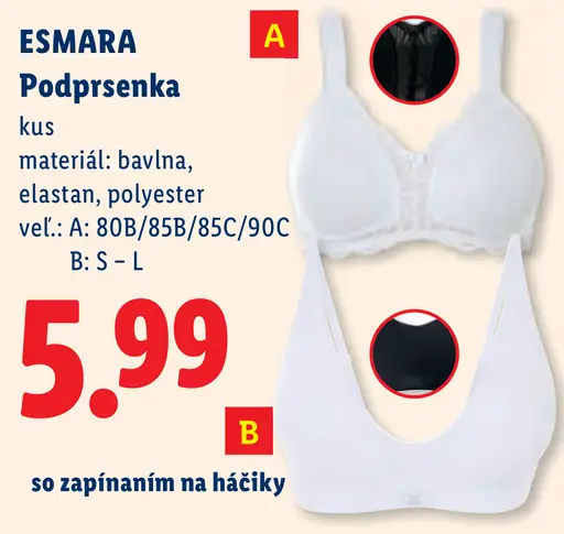 Esmara podprsenka so zapínaním na háčiky
