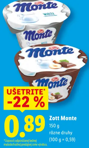 Zott Monte dezert rôzne druhy
