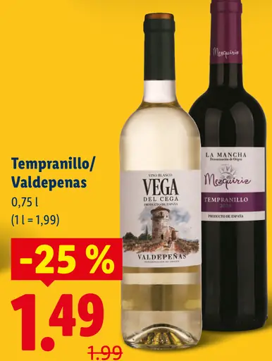 Vega del Cega Tempranillo Valdepeñas víno