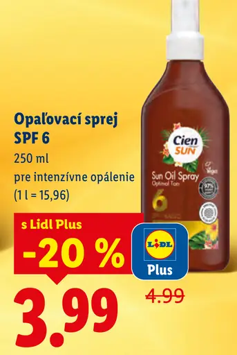 Cien Sun opaľovací sprej SPF 6 pre intenzívne opaľovanie