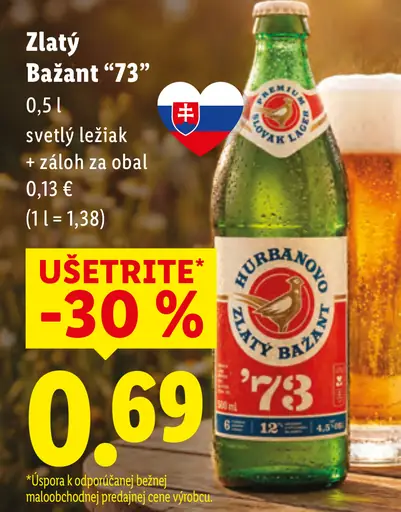 Zlatý Bažant '73 pivo svetlý ležiak