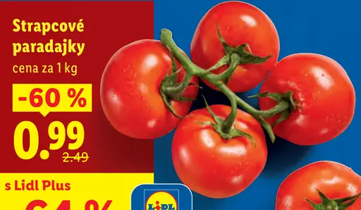 Strapcové paradajky – cena s Lidl Plus