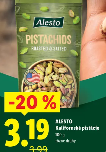 Alesto kalifornské pistácie, rôzne druhy