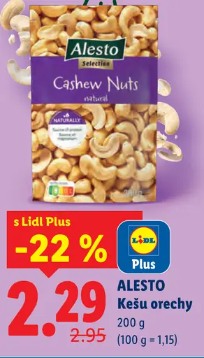 Alesto kešu orešky natural