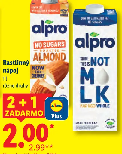 Alpro rastlinný nápoj mandľový a ovsený, bez cukru