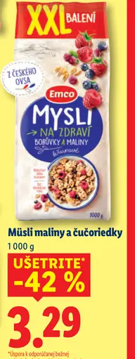 Emco müsli malinové a čučoriedkové, borievky a mandle