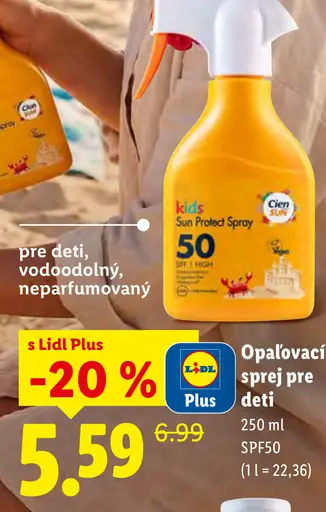 Cien Sun opaľovací sprej pre deti, vodoodolný, neparfumovaný, SPF50