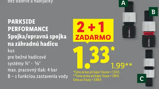 Parkside Performance spojka a opravná spojka na záhradnú hadicu pre bežné hadicové systémy ½" – ⅝"