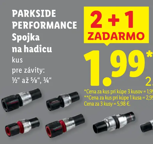 Parkside Performance spojka na hadicu pre závity ½" až ⅝", ¾"