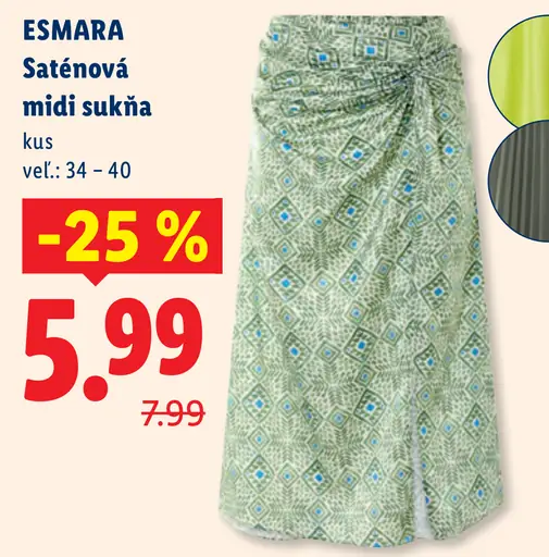Esmara Saténová midi sukňa